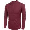 imageCOOFANDY Mens Cotton Linen Henley TShirts Long Sleeve Hippie Casual Beach TShirtsWine Red