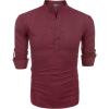 imageCOOFANDY Mens Cotton Linen Henley TShirts Long Sleeve Hippie Casual Beach TShirtsWine Red