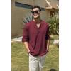 imageCOOFANDY Mens Cotton Linen Henley TShirts Long Sleeve Hippie Casual Beach TShirtsWine Red