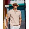 imageCOOFANDY Mens Knit Polo Shirts Short Sleeve Ribbed Knitted Shirt Summer Lightweight Casual Golf ShirtsBeige
