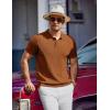 imageCOOFANDY Mens Knit Polo Shirts Short Sleeve Ribbed Knitted Shirt Summer Lightweight Casual Golf ShirtsBrown