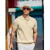 imageCOOFANDY Mens Knit Polo Shirts Short Sleeve Ribbed Knitted Shirt Summer Lightweight Casual Golf ShirtsCream