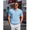 imageCOOFANDY Mens Knit Polo Shirts Short Sleeve Ribbed Knitted Shirt Summer Lightweight Casual Golf ShirtsLight Blue