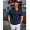 imageCOOFANDY Mens Knit Polo Shirts Short Sleeve Ribbed Knitted Shirt Summer Lightweight Casual Golf ShirtsNavy Blue