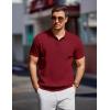 imageCOOFANDY Mens Knit Polo Shirts Short Sleeve Ribbed Knitted Shirt Summer Lightweight Casual Golf ShirtsWine Red