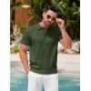 imageCOOFANDY Mens Knit Polo Shirts Short Sleeve Ribbed Textured Polo Shirt Lightweight Casual Golf Shirts Collared T ShirtArmy Green