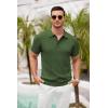 imageCOOFANDY Mens Knit Polo Shirts Short Sleeve Ribbed Textured Polo Shirt Lightweight Casual Golf Shirts Collared T ShirtArmy Green