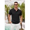 imageCOOFANDY Mens Knit Polo Shirts Short Sleeve Ribbed Textured Polo Shirt Lightweight Casual Golf Shirts Collared T ShirtBlack