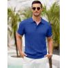 imageCOOFANDY Mens Knit Polo Shirts Short Sleeve Ribbed Textured Polo Shirt Lightweight Casual Golf Shirts Collared T ShirtBlue