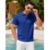 imageCOOFANDY Mens Knit Polo Shirts Short Sleeve Ribbed Textured Polo Shirt Lightweight Casual Golf Shirts Collared T ShirtBlue