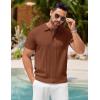 imageCOOFANDY Mens Knit Polo Shirts Short Sleeve Ribbed Textured Polo Shirt Lightweight Casual Golf Shirts Collared T ShirtBrown
