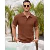 imageCOOFANDY Mens Knit Polo Shirts Short Sleeve Ribbed Textured Polo Shirt Lightweight Casual Golf Shirts Collared T ShirtBrown
