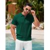 imageCOOFANDY Mens Knit Polo Shirts Short Sleeve Ribbed Textured Polo Shirt Lightweight Casual Golf Shirts Collared T ShirtDark Green