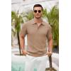 imageCOOFANDY Mens Knit Polo Shirts Short Sleeve Ribbed Textured Polo Shirt Lightweight Casual Golf Shirts Collared T ShirtKhaki
