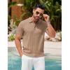 imageCOOFANDY Mens Knit Polo Shirts Short Sleeve Ribbed Textured Polo Shirt Lightweight Casual Golf Shirts Collared T ShirtKhaki