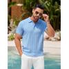 imageCOOFANDY Mens Knit Polo Shirts Short Sleeve Ribbed Textured Polo Shirt Lightweight Casual Golf Shirts Collared T ShirtLight Blue