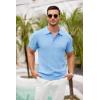 imageCOOFANDY Mens Knit Polo Shirts Short Sleeve Ribbed Textured Polo Shirt Lightweight Casual Golf Shirts Collared T ShirtLight Blue