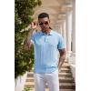 imageCOOFANDY Mens Knit Polo Shirts Short Sleeve Ribbed Textured Polo Shirt Lightweight Casual Golf Shirts Collared T ShirtLight Blue