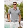 imageCOOFANDY Mens Knit Polo Shirts Short Sleeve Ribbed Textured Polo Shirt Lightweight Casual Golf Shirts Collared T ShirtLight Gray