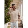 imageCOOFANDY Mens Knit Polo Shirts Short Sleeve Ribbed Textured Polo Shirt Lightweight Casual Golf Shirts Collared T ShirtLight Khaki