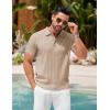 imageCOOFANDY Mens Knit Polo Shirts Short Sleeve Ribbed Textured Polo Shirt Lightweight Casual Golf Shirts Collared T ShirtLight Khaki