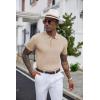 imageCOOFANDY Mens Knit Polo Shirts Short Sleeve Ribbed Textured Polo Shirt Lightweight Casual Golf Shirts Collared T ShirtLight Khaki
