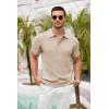 imageCOOFANDY Mens Knit Polo Shirts Short Sleeve Ribbed Textured Polo Shirt Lightweight Casual Golf Shirts Collared T ShirtLight Khaki