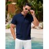 imageCOOFANDY Mens Knit Polo Shirts Short Sleeve Ribbed Textured Polo Shirt Lightweight Casual Golf Shirts Collared T ShirtNavy Blue