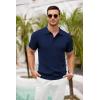 imageCOOFANDY Mens Knit Polo Shirts Short Sleeve Ribbed Textured Polo Shirt Lightweight Casual Golf Shirts Collared T ShirtNavy Blue