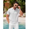 imageCOOFANDY Mens Knit Polo Shirts Short Sleeve Ribbed Textured Polo Shirt Lightweight Casual Golf Shirts Collared T ShirtWhite