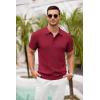 imageCOOFANDY Mens Knit Polo Shirts Short Sleeve Ribbed Textured Polo Shirt Lightweight Casual Golf Shirts Collared T ShirtWine Red