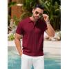 imageCOOFANDY Mens Knit Polo Shirts Short Sleeve Ribbed Textured Polo Shirt Lightweight Casual Golf Shirts Collared T ShirtWine Red