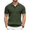 imageCOOFANDY Mens Knit Polo Shirts Short Sleeve Ribbed Knitted Shirt Summer Lightweight Casual Golf ShirtsArmy Green