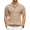 imageCOOFANDY Mens Knit Polo Shirts Short Sleeve Ribbed Knitted Shirt Summer Lightweight Casual Golf ShirtsKhaki