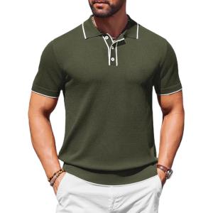 imageCOOFANDY Mens Knit Polo Shirts Casual Short Sleeve Golf Shirts Summer Collared Polo T ShirtsArmy Green