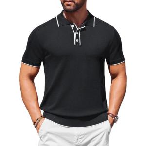 imageCOOFANDY Mens Knit Polo Shirts Casual Short Sleeve Golf Shirts Summer Collared Polo T ShirtsBlack