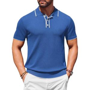 imageCOOFANDY Mens Knit Polo Shirts Casual Short Sleeve Golf Shirts Summer Collared Polo T ShirtsBlue