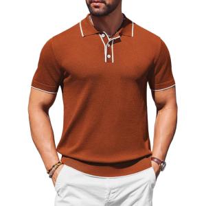 imageCOOFANDY Mens Knit Polo Shirts Casual Short Sleeve Golf Shirts Summer Collared Polo T ShirtsCaramel