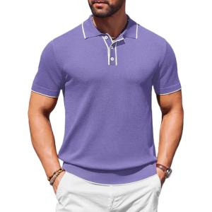 imageCOOFANDY Mens Knit Polo Shirts Casual Short Sleeve Golf Shirts Summer Collared Polo T ShirtsPurple