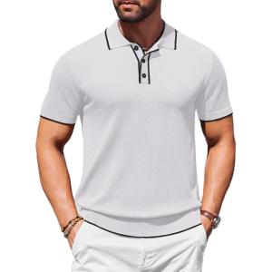 imageCOOFANDY Mens Knit Polo Shirts Casual Short Sleeve Golf Shirts Summer Collared Polo T ShirtsWhite
