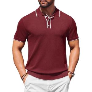 imageCOOFANDY Mens Knit Polo Shirts Casual Short Sleeve Golf Shirts Summer Collared Polo T ShirtsWine Red