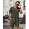 imageCOOFANDY Mens 2 Piece Outfits Sets Casual Short Sleeve Button Down Knit Shirt and Shorts Sets Summer Beach OutfitsArmy Green
