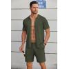 imageCOOFANDY Mens 2 Piece Outfits Sets Casual Short Sleeve Button Down Knit Shirt and Shorts Sets Summer Beach OutfitsArmy Green