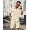 imageCOOFANDY Mens 2 Piece Outfits Sets Casual Short Sleeve Button Down Knit Shirt and Shorts Sets Summer Beach OutfitsBeige