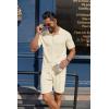 imageCOOFANDY Mens 2 Piece Outfits Sets Casual Short Sleeve Button Down Knit Shirt and Shorts Sets Summer Beach OutfitsBeige