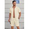 imageCOOFANDY Mens 2 Piece Outfits Sets Casual Short Sleeve Button Down Knit Shirt and Shorts Sets Summer Beach OutfitsBeige