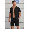 imageCOOFANDY Mens 2 Piece Outfits Sets Casual Short Sleeve Button Down Knit Shirt and Shorts Sets Summer Beach OutfitsBlack