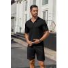 imageCOOFANDY Mens 2 Piece Outfits Sets Casual Short Sleeve Button Down Knit Shirt and Shorts Sets Summer Beach OutfitsBlack