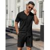imageCOOFANDY Mens 2 Piece Outfits Sets Casual Short Sleeve Button Down Knit Shirt and Shorts Sets Summer Beach OutfitsBlack