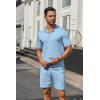 imageCOOFANDY Mens 2 Piece Outfits Sets Casual Short Sleeve Button Down Knit Shirt and Shorts Sets Summer Beach OutfitsBlue